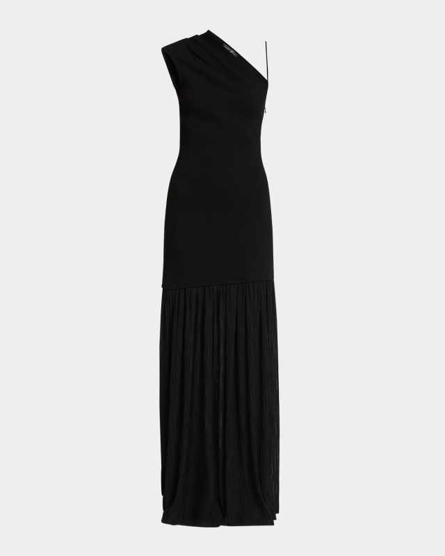 Cora One-Shoulder Pleated Crepe Chiffon Maxi Dress